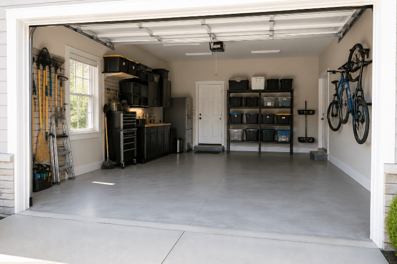 Clean organized garage after cleanout